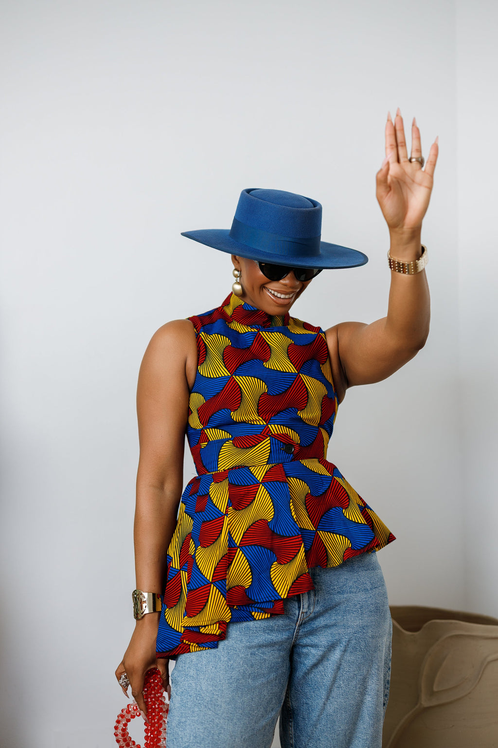 MEENA AFRICAN PRINT ASYMMETRIC TOP [MULTICOLOR]