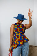 MEENA AFRICAN PRINT ASYMMETRIC TOP [MULTICOLOR]