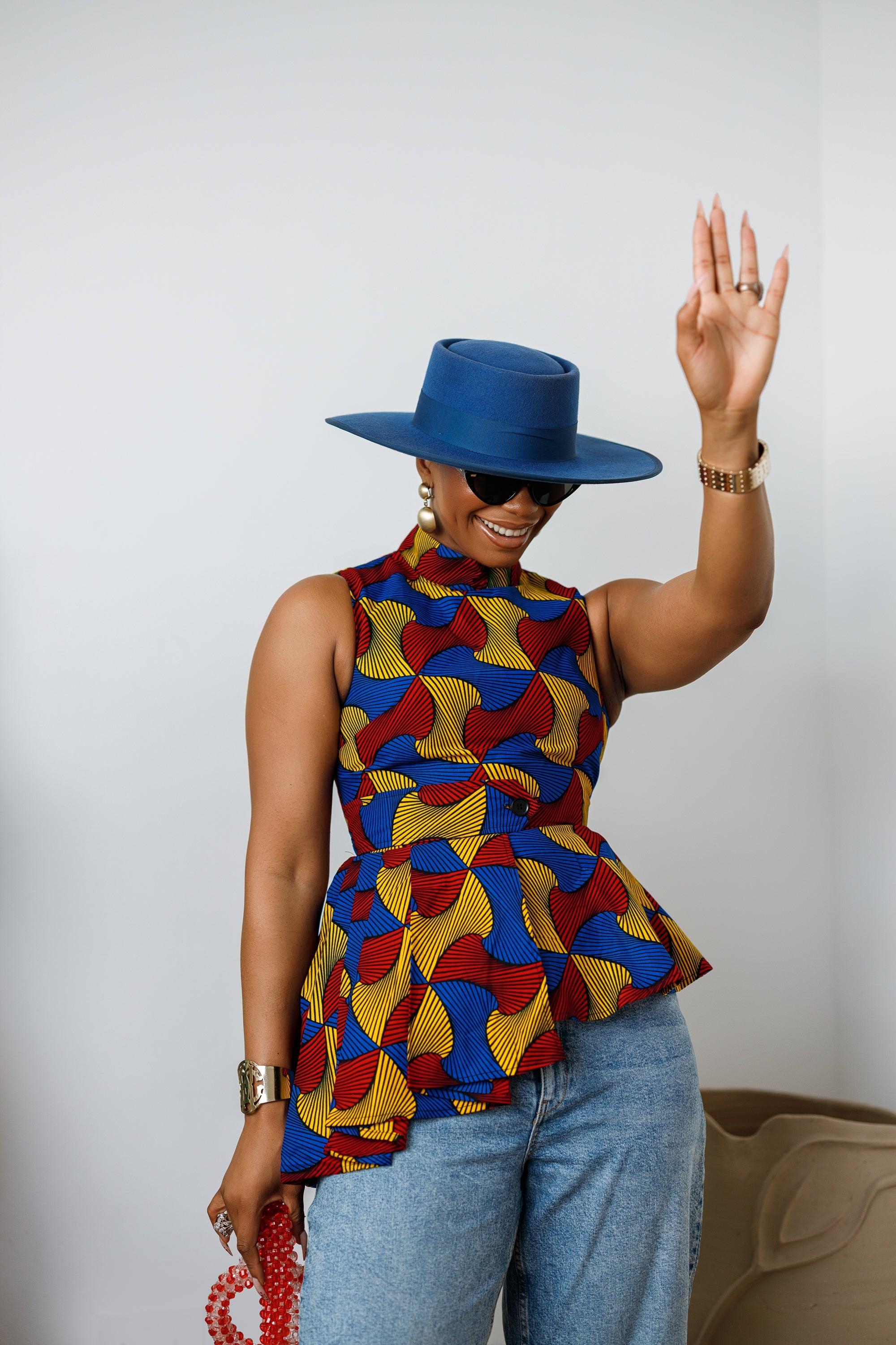 MEENA AFRICAN PRINT ASYMMETRIC TOP [MULTICOLOR]