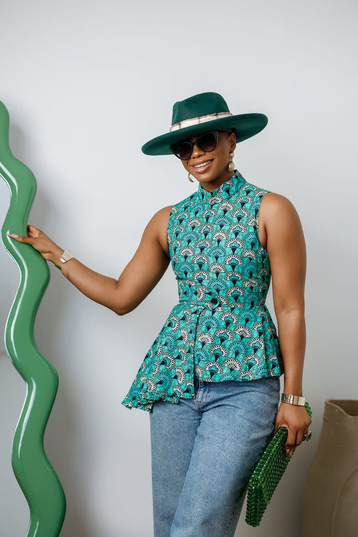 MEENA AFRICAN PRINT ASYMMETRIC TOP