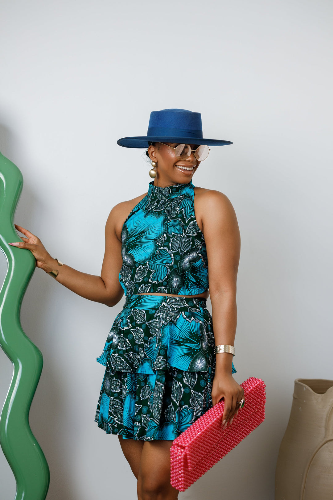GBEMI AFRICAN PRINT TWO PIECE SKIRT SET [BLUE]
