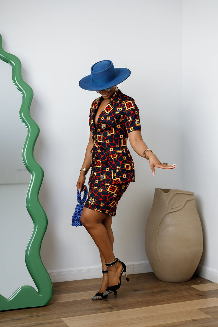 NIFEMI AFRICAN PRINT SHORT SLEEVE SKIRT SUIT SET