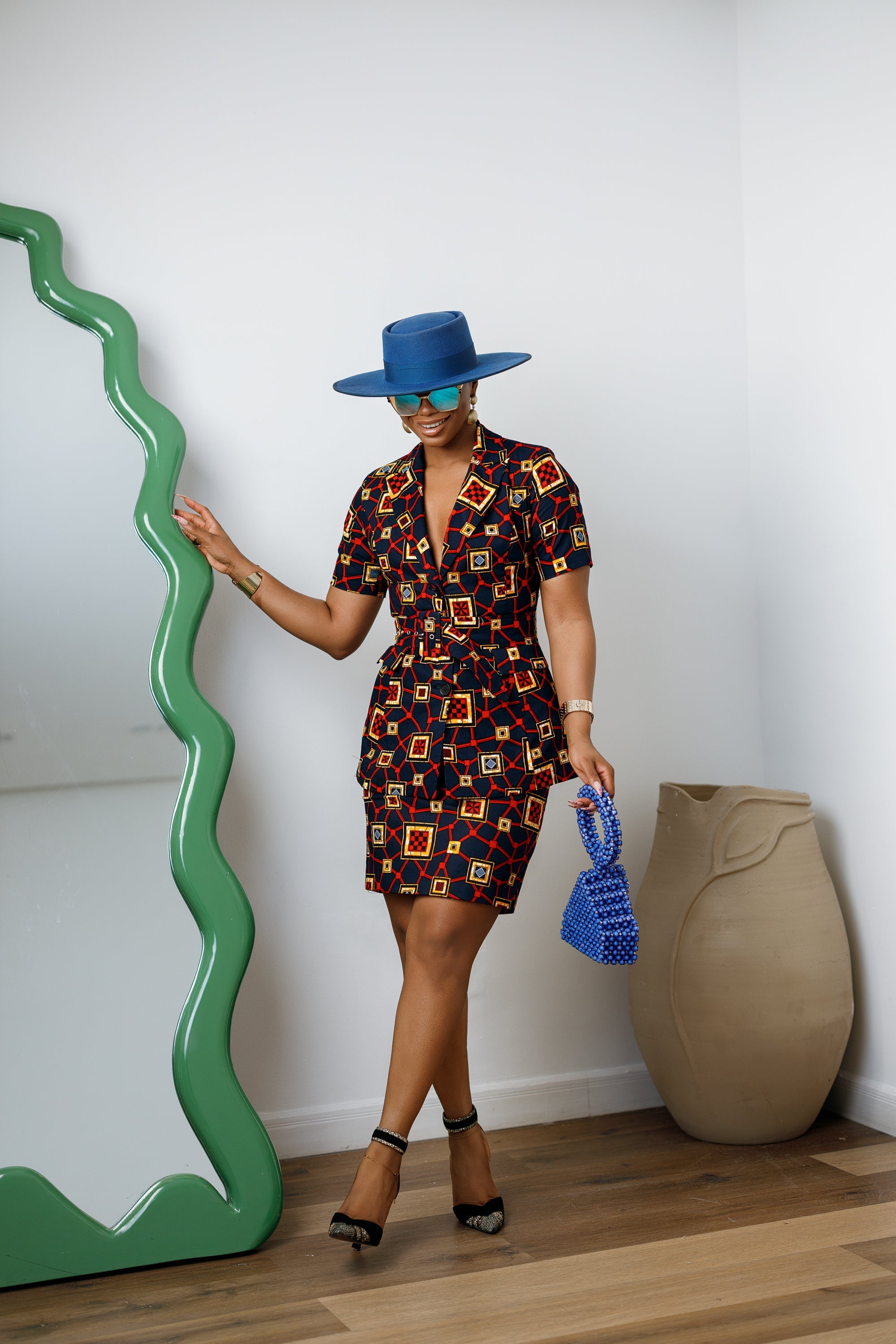 NIFEMI AFRICAN PRINT SHORT SLEEVE SKIRT SUIT SET