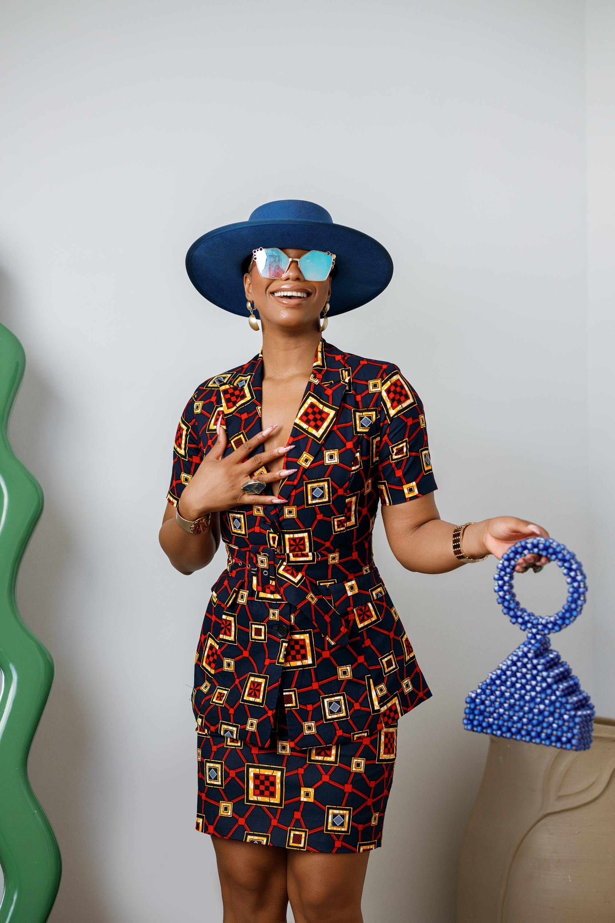 NIFEMI AFRICAN PRINT SHORT SLEEVE SKIRT SUIT SET