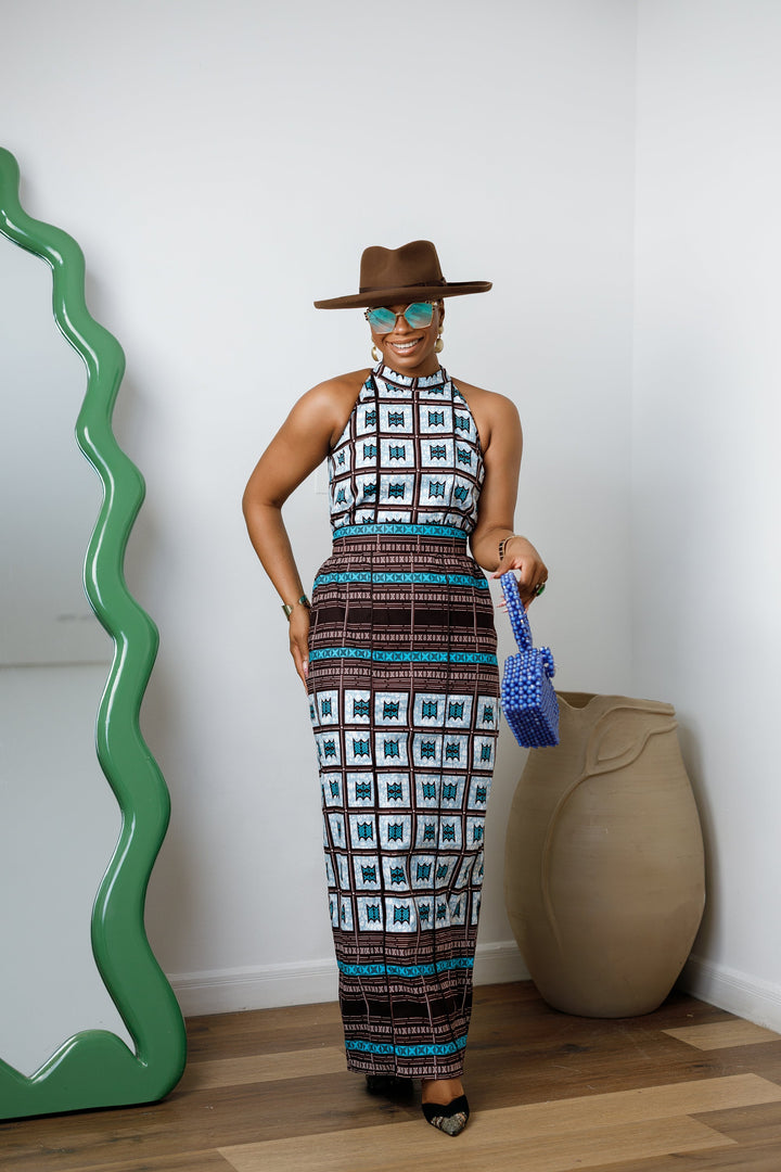 RONKE AFRICAN PRINT SLEEVELESS  MAXI DRESS