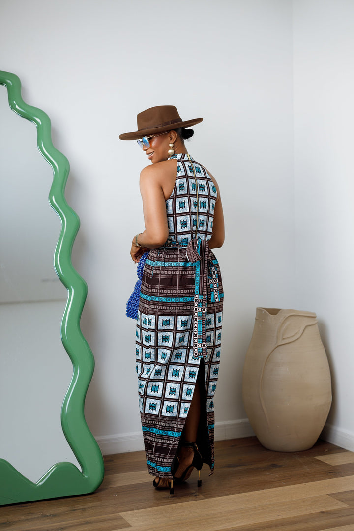 RONKE AFRICAN PRINT SLEEVELESS  MAXI DRESS