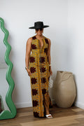 HALIMA AFRICAN PRINT MAXI FRONT ZIP DRESS [YELLOW]