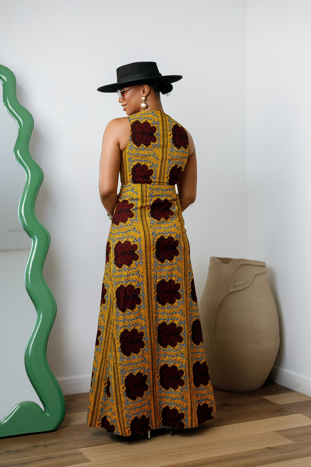 HALIMA AFRICAN PRINT MAXI FRONT ZIP DRESS [YELLOW]