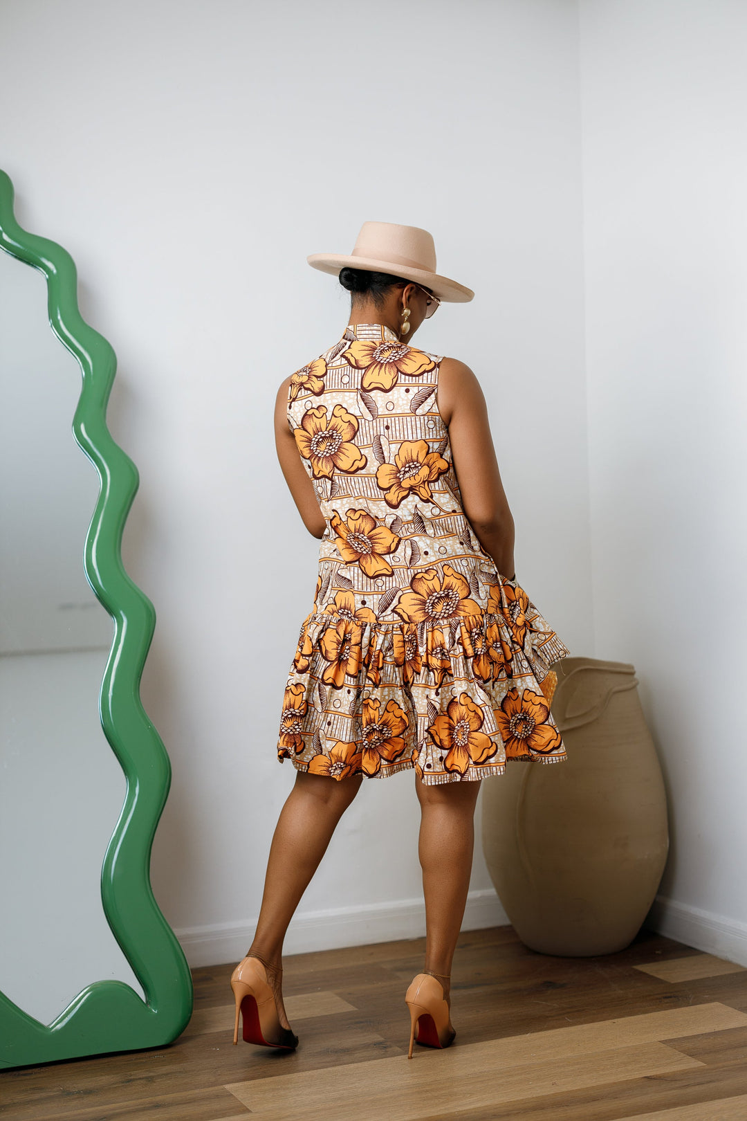 LAILA AFRICAN PRINT SLEEVELESS TIERED BUTTON DRESS