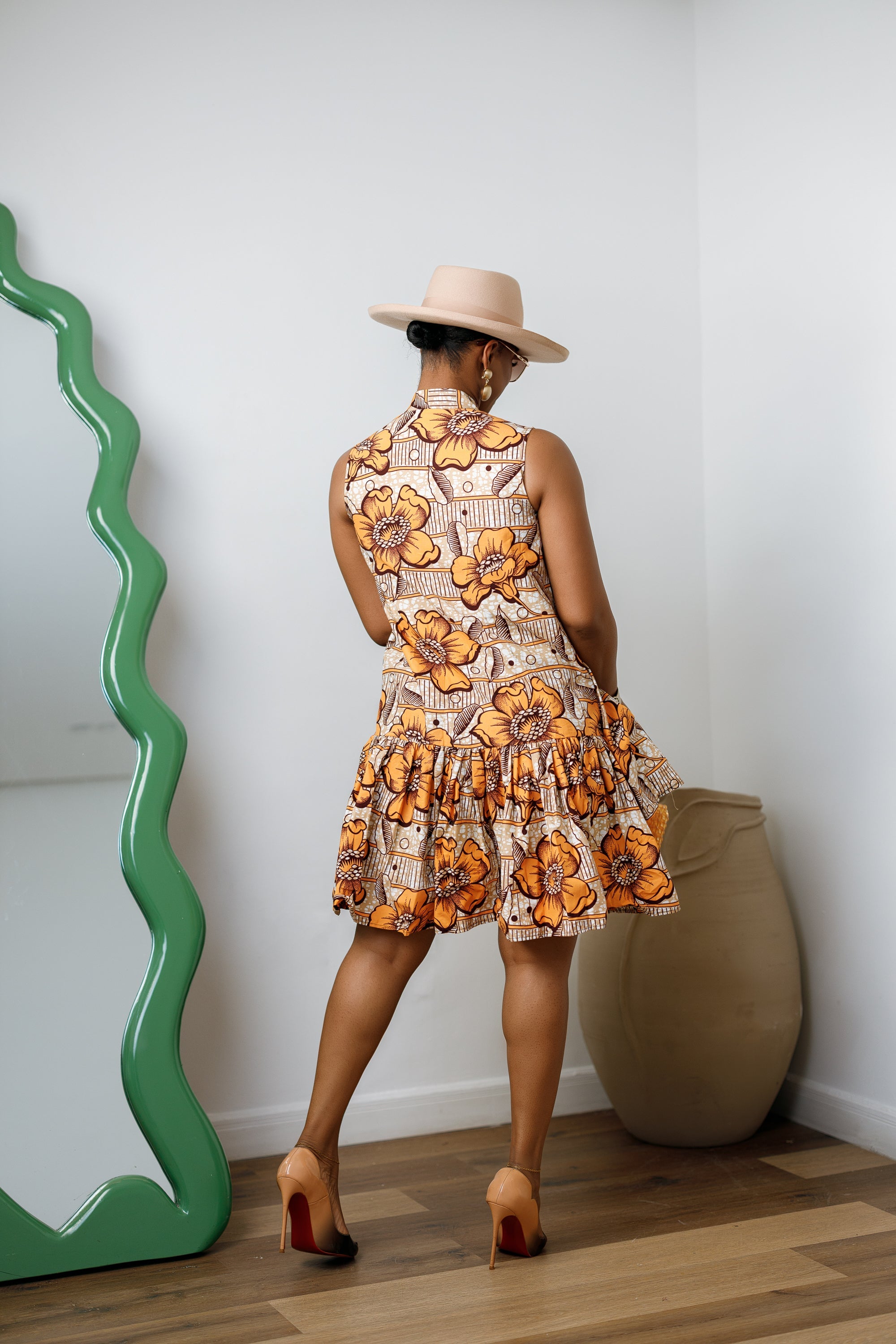 LAILA AFRICAN PRINT SLEEVELESS TIERED BUTTON DRESS
