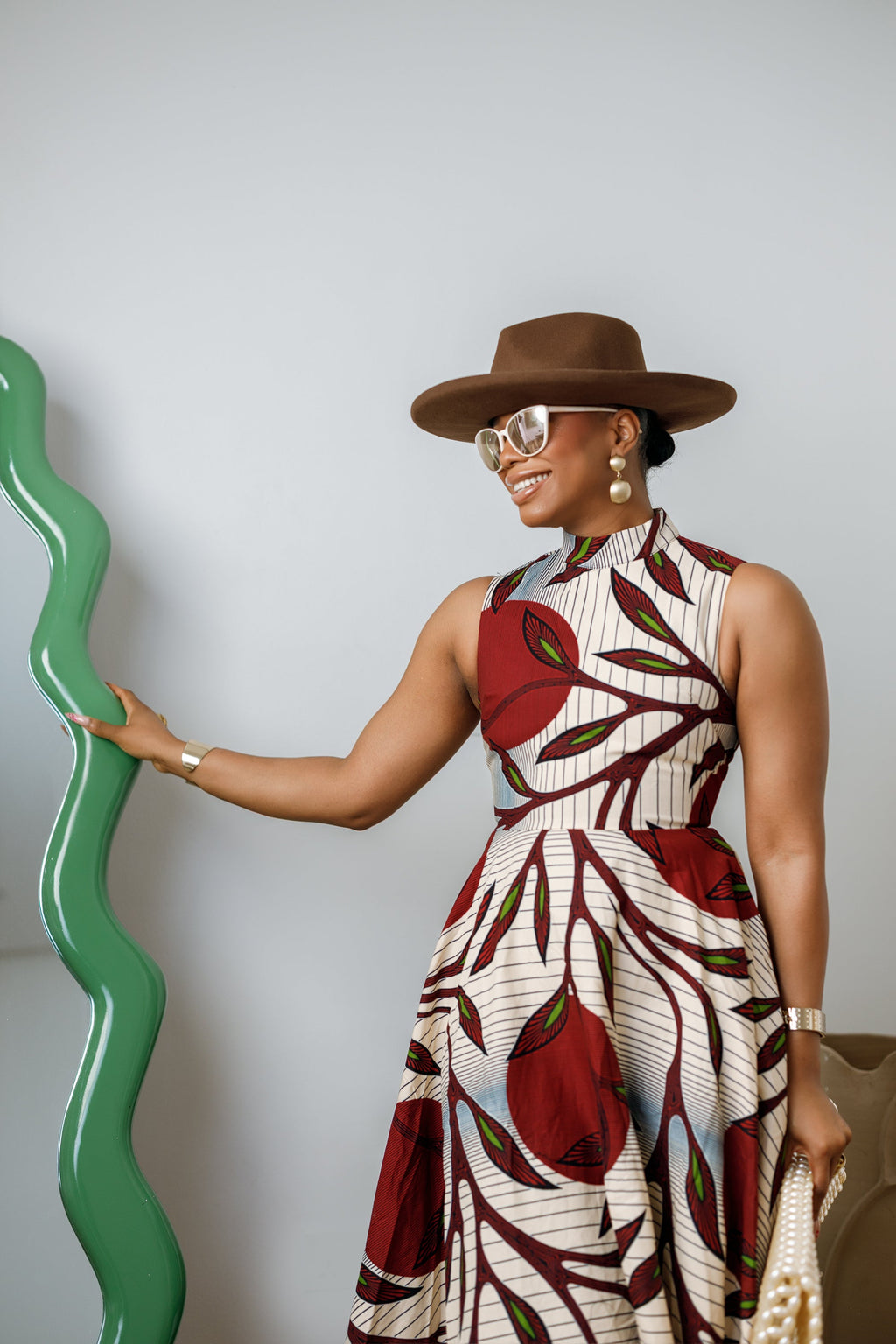 ZURI AFRICAN PRINT SLEEVELESS HIGH NECK MIDI DRESS [RED]