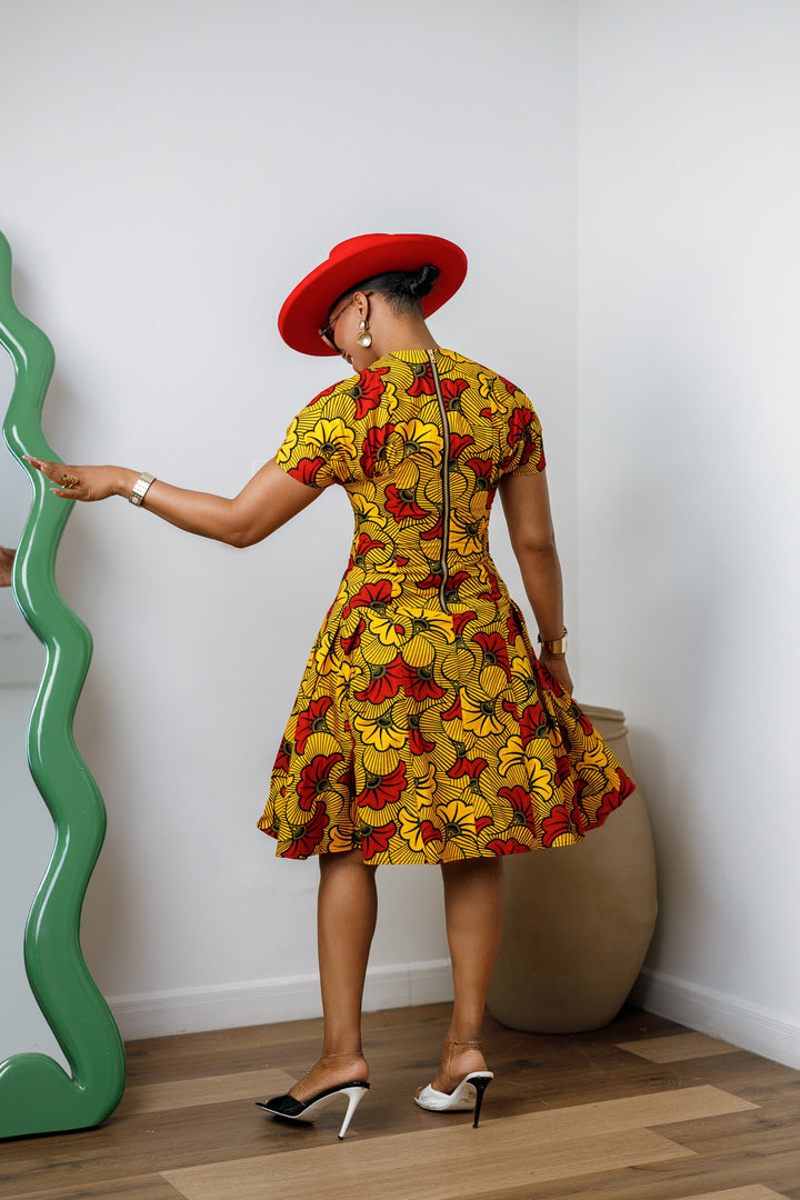 AMARA AFRICAN PRINT FIT AND FLARE MIDI DRESS [MULTICOLOR]