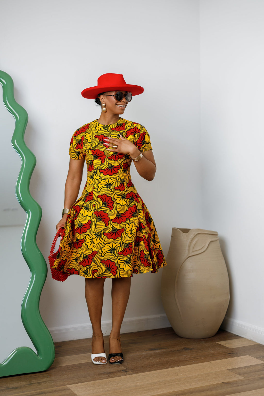AMARA AFRICAN PRINT FIT AND FLARE MIDI DRESS [MULTICOLOR]