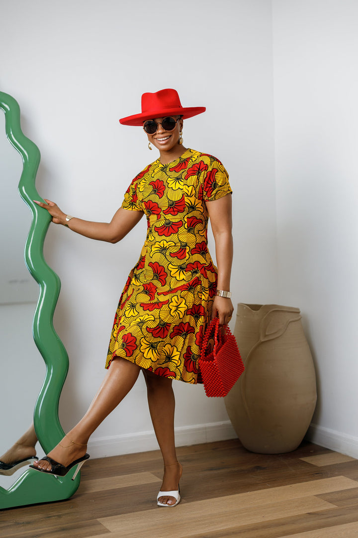 AMARA AFRICAN PRINT FIT AND FLARE MIDI DRESS [MULTICOLOR]