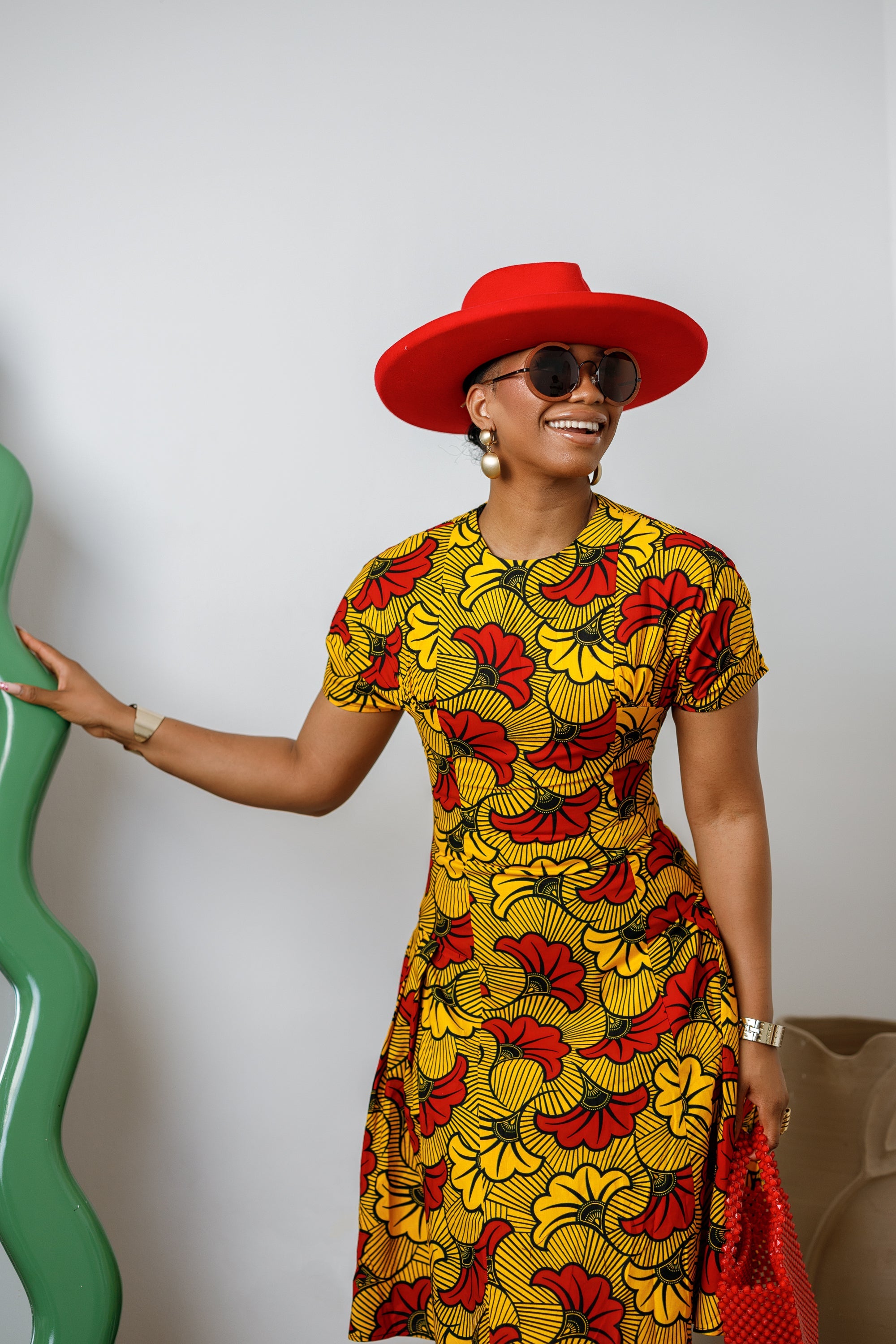 AMARA AFRICAN PRINT FIT AND FLARE MIDI DRESS [MULTICOLOR]