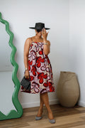 ELSIE AFRICAN PRINT SPAGHETTI STRAP MIDI DRESS [RED]