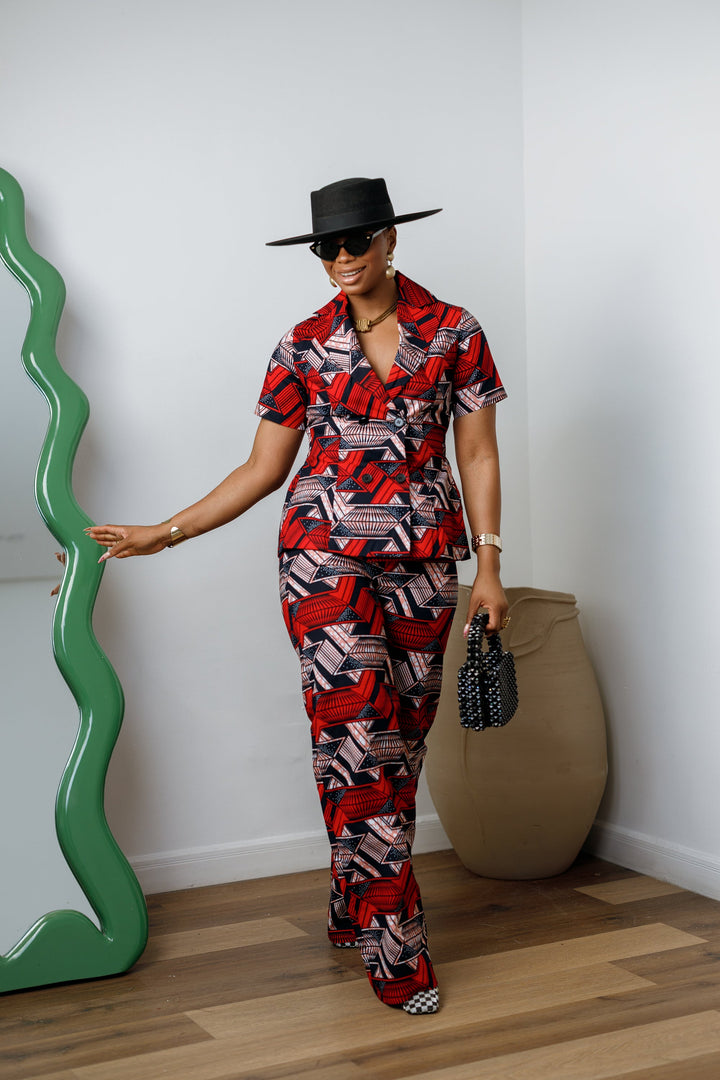 KIKI AFRICAN PRINT SHORT SLEEVE BLAZER PANT SET