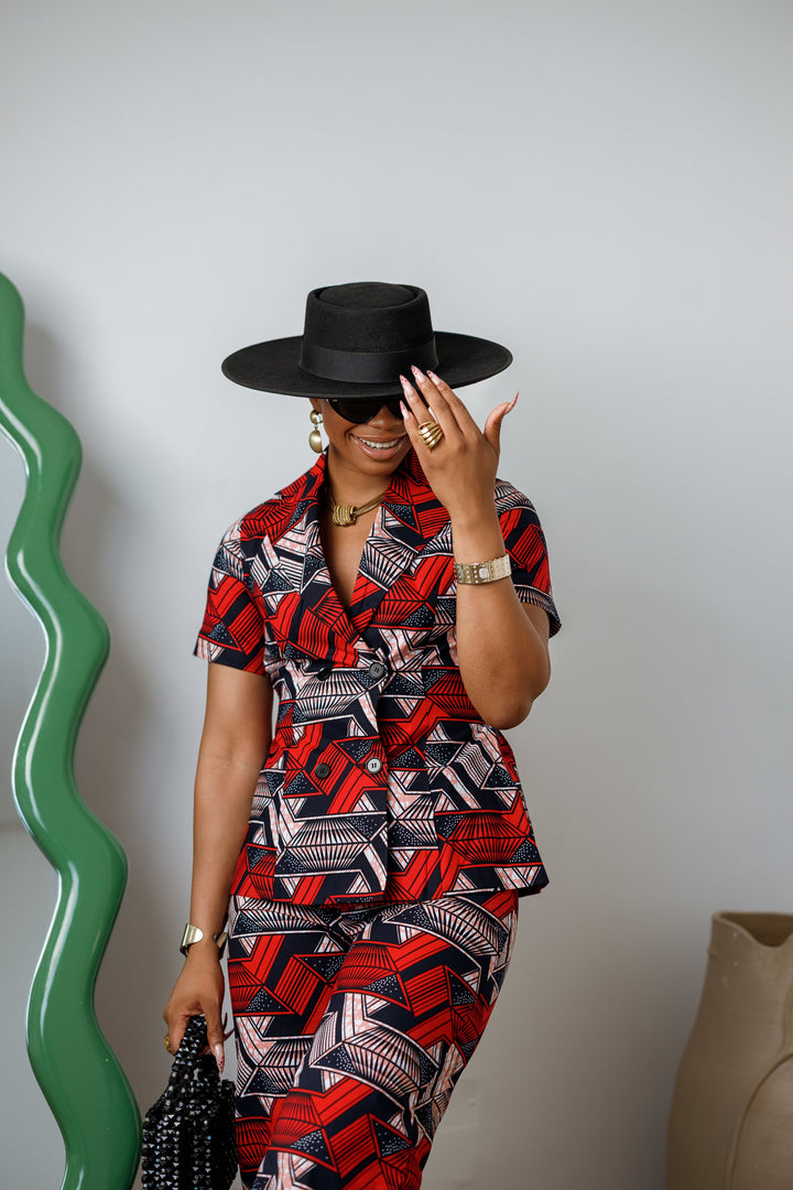 KIKI AFRICAN PRINT SHORT SLEEVE BLAZER PANT SET