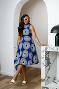 ZURI AFRICAN PRINT SLEEVELESS HIGH NECK MIDI DRESS [BLUE]