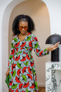 HIJA AFRICAN PRINT LONG SLEEVE MIDI DRESS [MULTICOLOR]----FINAL SALE