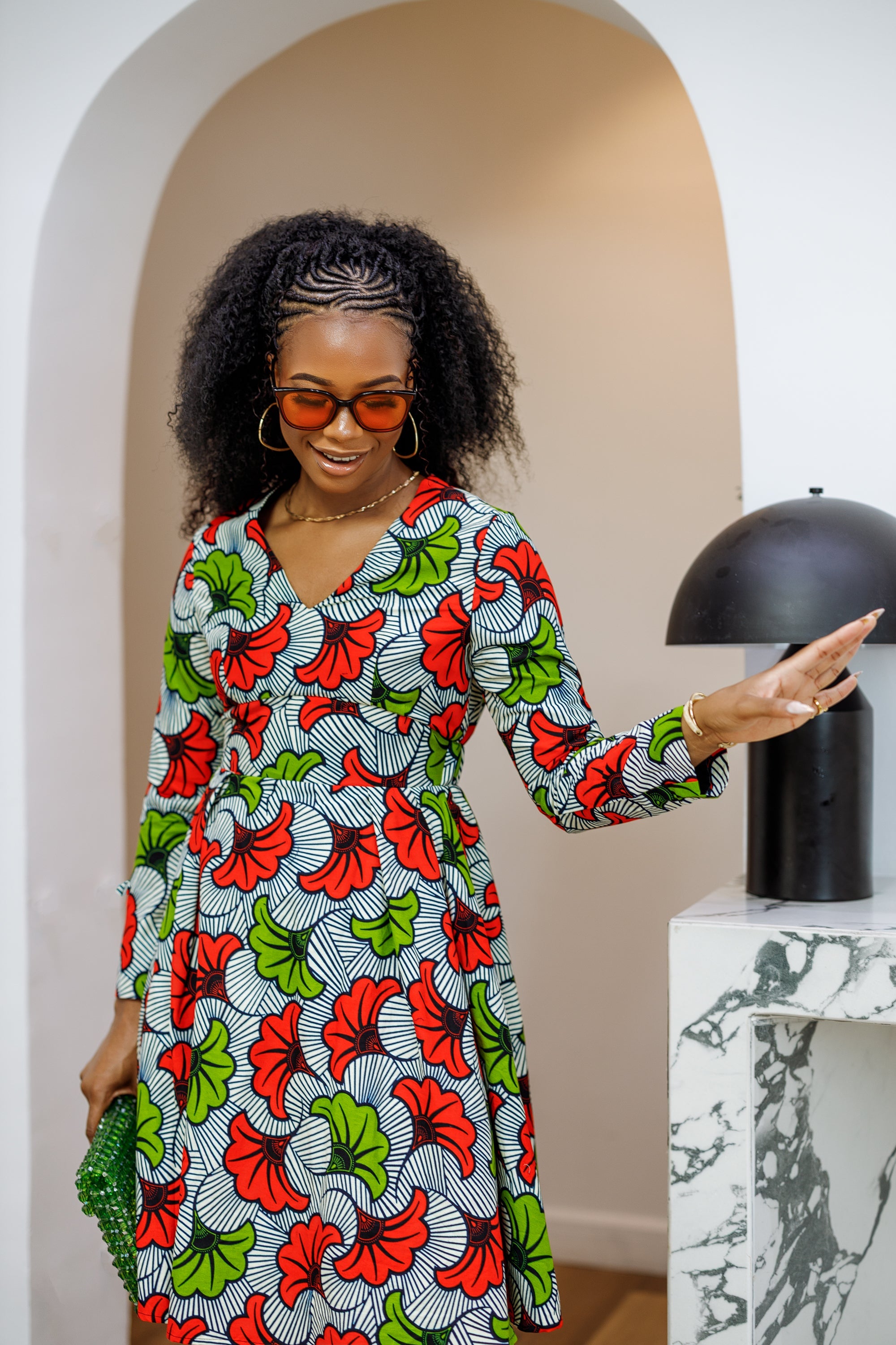 HIJA AFRICAN PRINT LONG SLEEVE MIDI DRESS [MULTICOLOR]----FINAL SALE