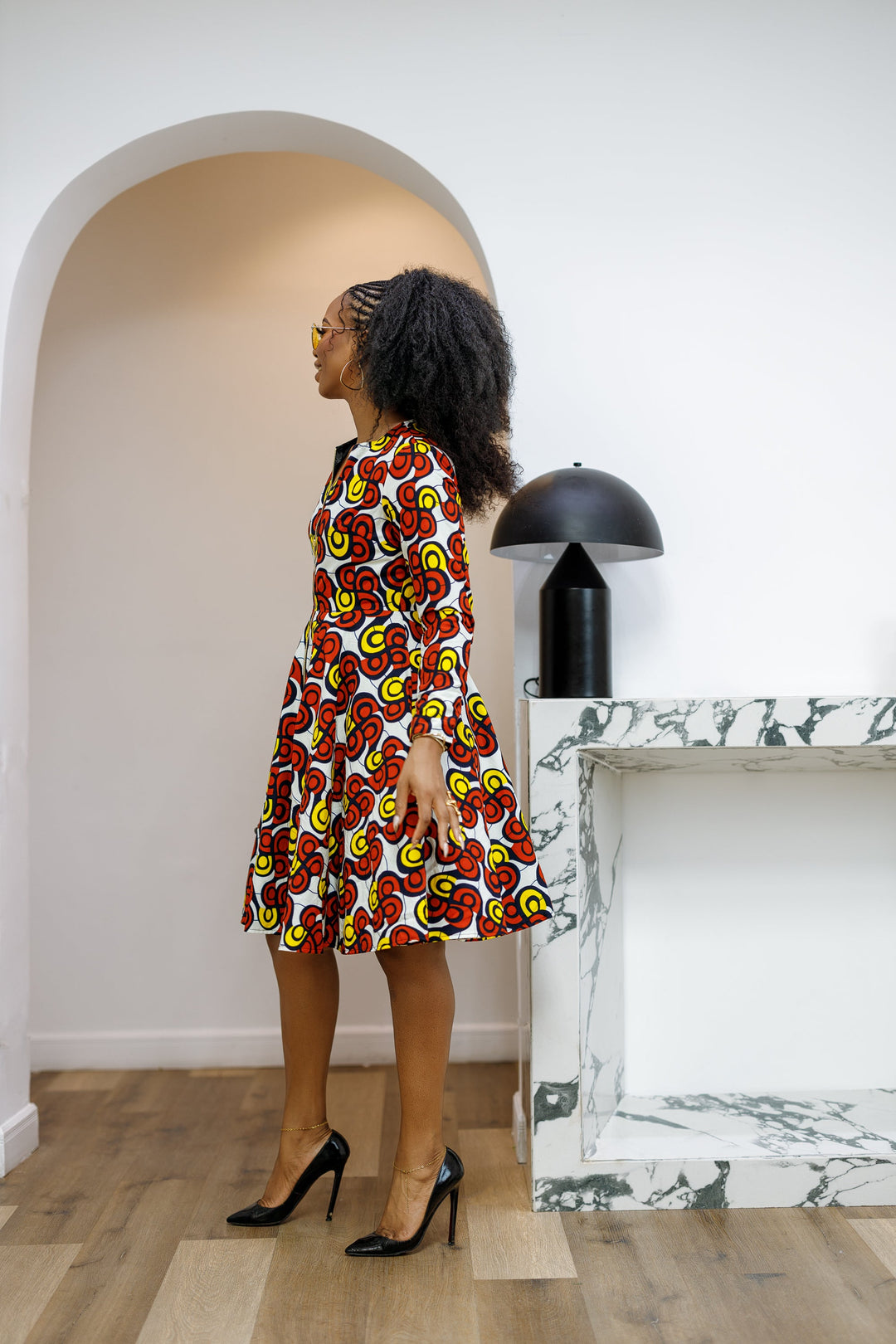 KEITA AFRICAN PRINT ZIP FRONT FLARE DRESS [MULTICOLOR]----FINAL SALE