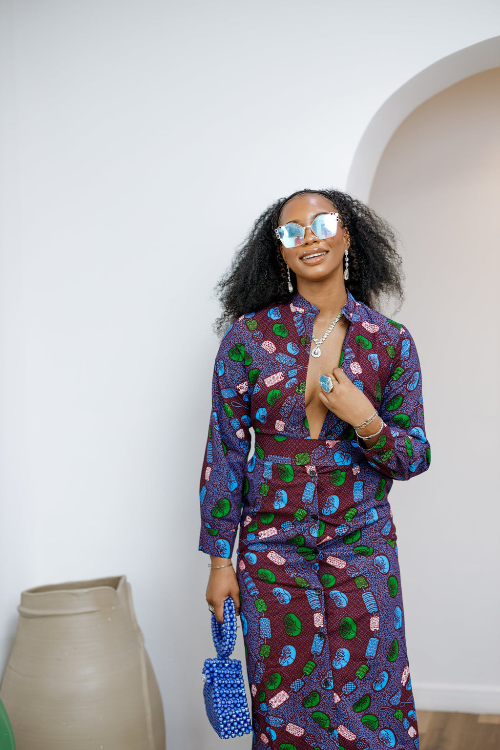 EMILY AFRICAN PRINT BUTTON MAXI DRESS [MULTICOLOR]----FINAL SALE