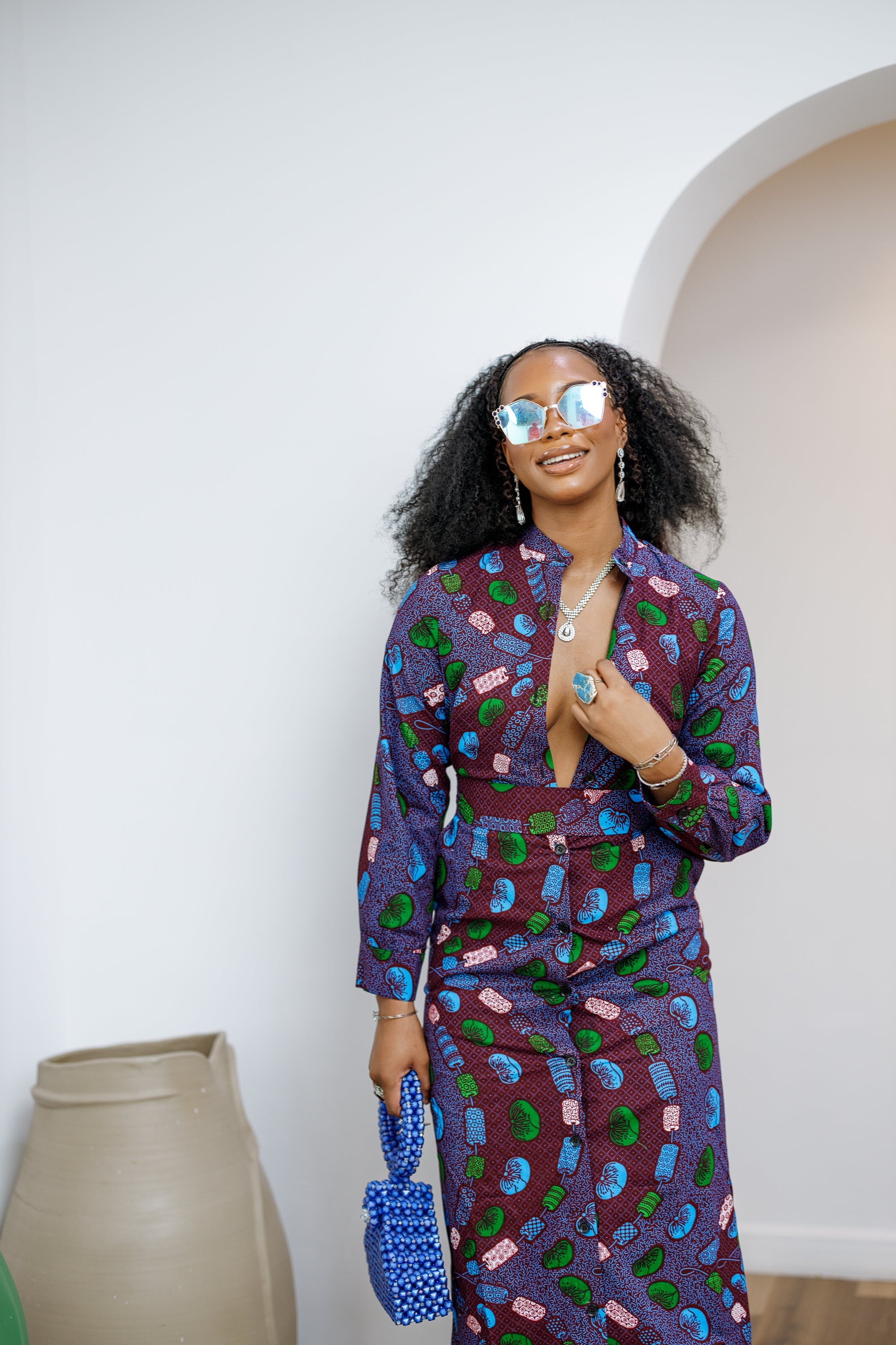 EMILY AFRICAN PRINT BUTTON MAXI DRESS [MULTICOLOR]----FINAL SALE