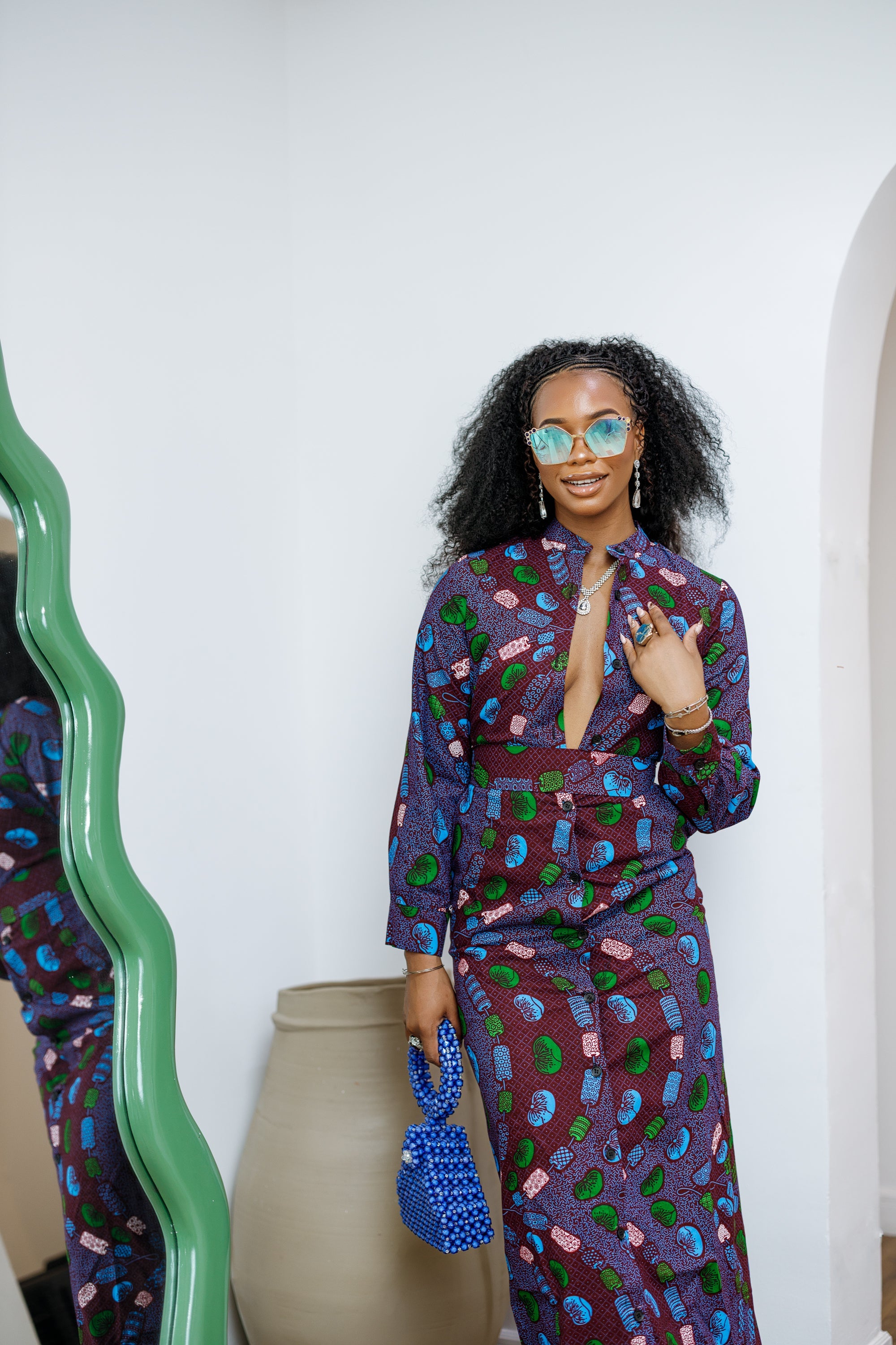 EMILY AFRICAN PRINT BUTTON MAXI DRESS [MULTICOLOR]----FINAL SALE