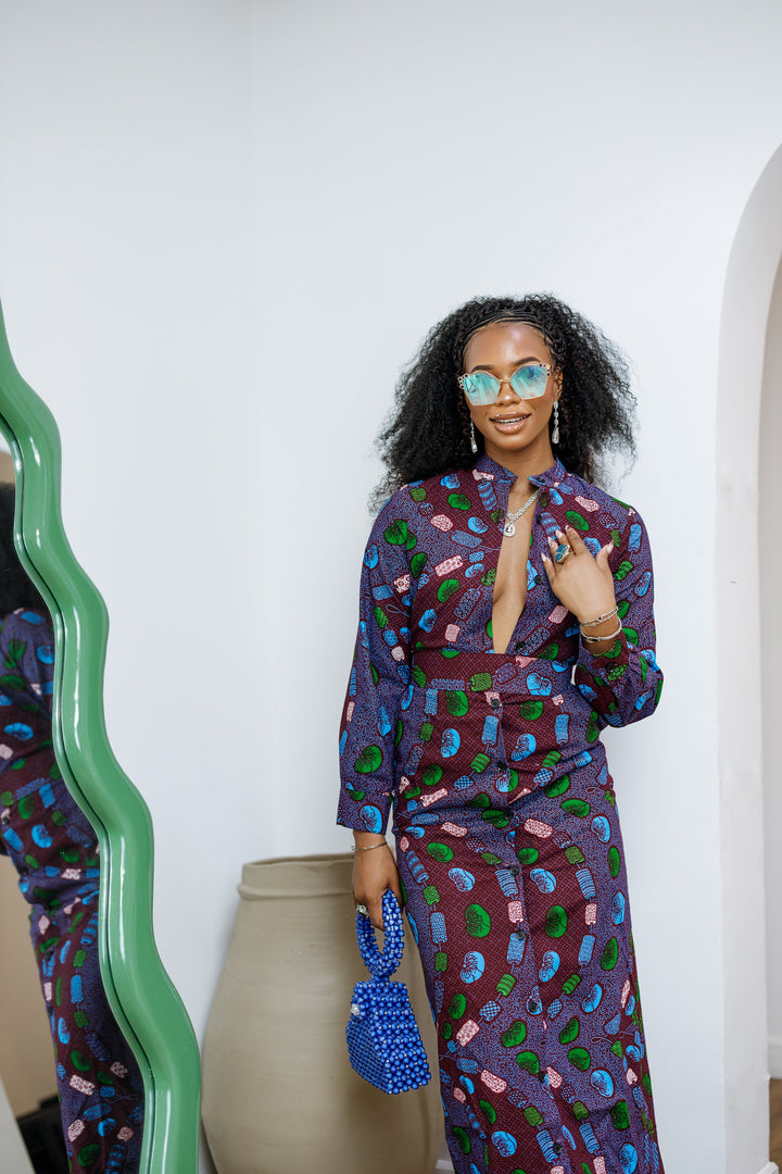 EMILY AFRICAN PRINT BUTTON MAXI DRESS [MULTICOLOR]----FINAL SALE