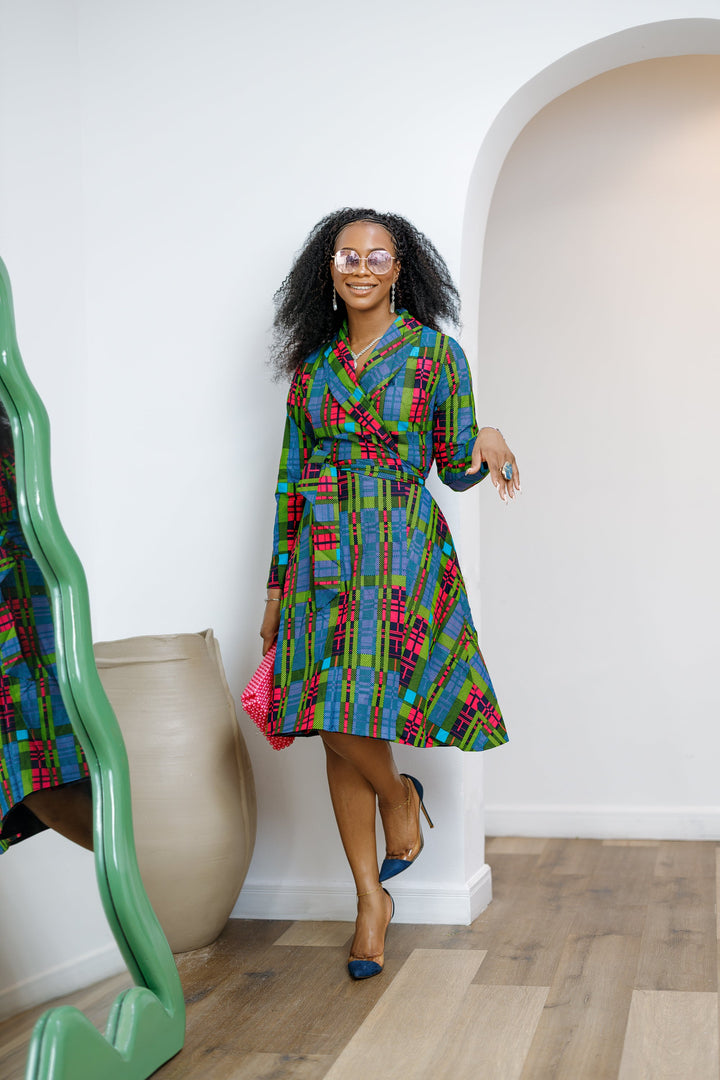DERA AFRICAN PRINT WRAP MIDI DRESS----FINAL SALE