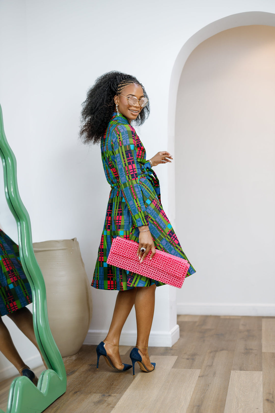 DERA AFRICAN PRINT WRAP MIDI DRESS----FINAL SALE