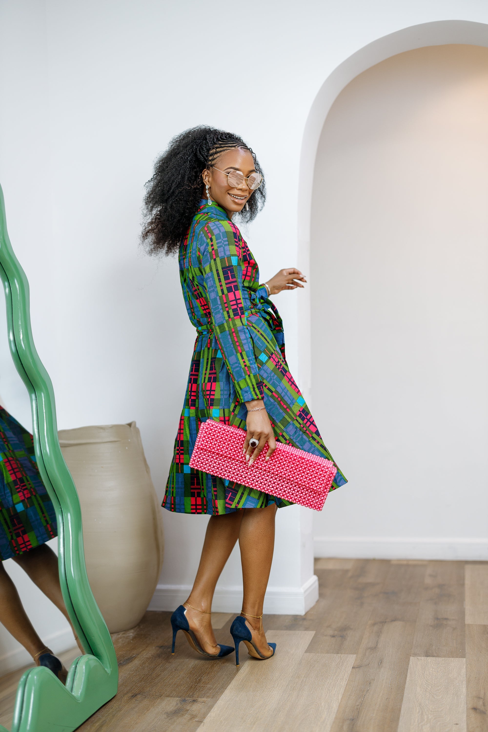 DERA AFRICAN PRINT WRAP MIDI DRESS----FINAL SALE