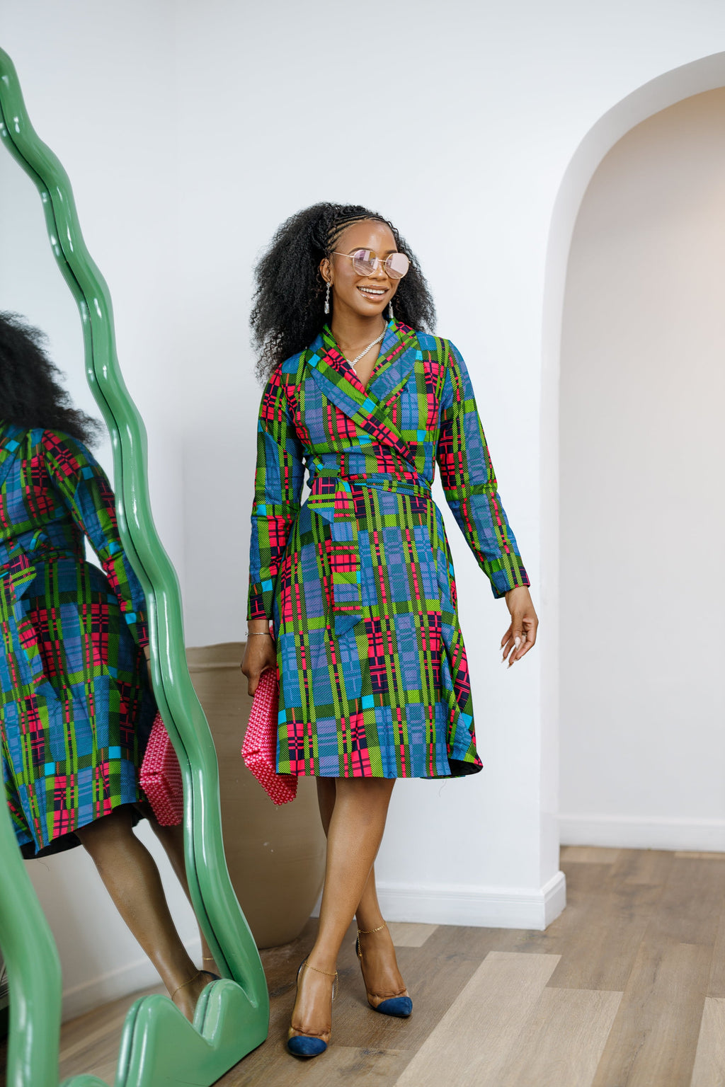 DERA AFRICAN PRINT WRAP MIDI DRESS----FINAL SALE