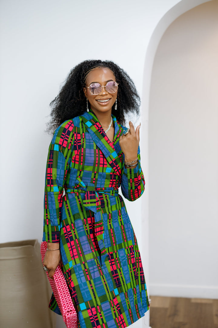 DERA AFRICAN PRINT WRAP MIDI DRESS----FINAL SALE