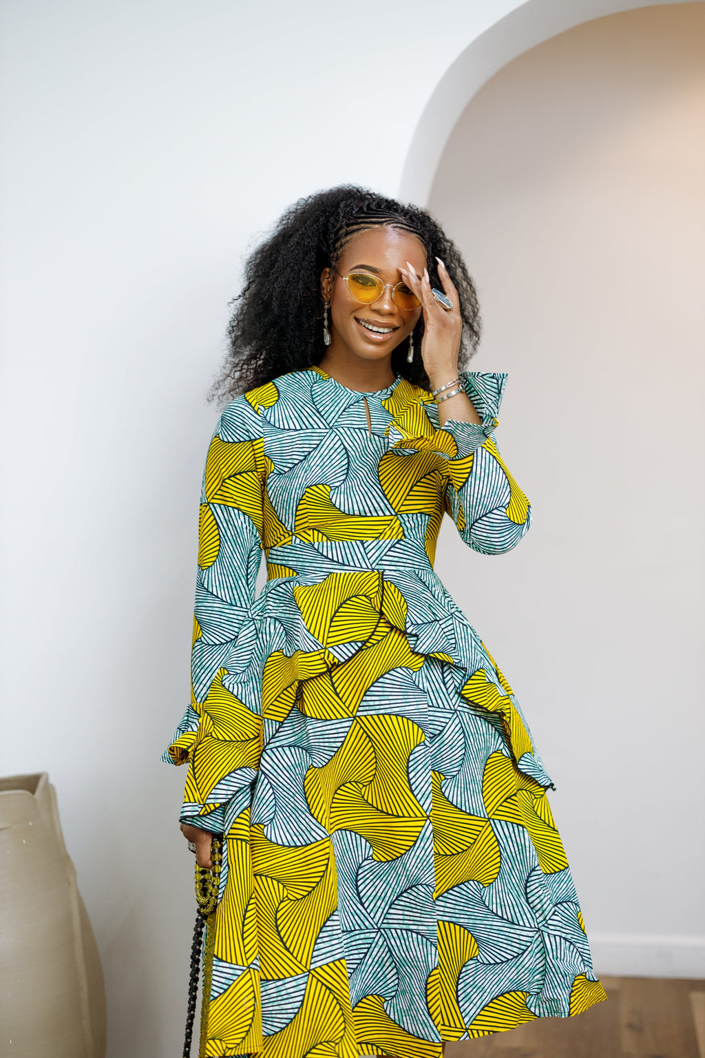 KOFI AFRICAN PRINT LAYERED FLARE MIDI DRESS [TEAL GREEN]----FINAL SALE
