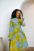 KOFI AFRICAN PRINT LAYERED FLARE MIDI DRESS [TEAL GREEN]----FINAL SALE