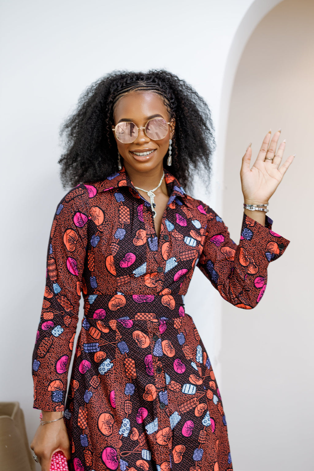 VERA AFRICAN PRINT FLARE SHIRT MIDI DRESS----FINAL SALE