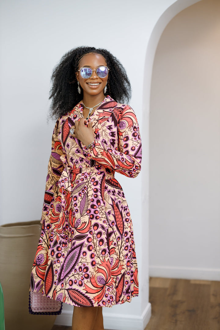 DERA AFRICAN PRINT WRAP MIDI DRESS [MULTICOLOR]----FINAL SALE