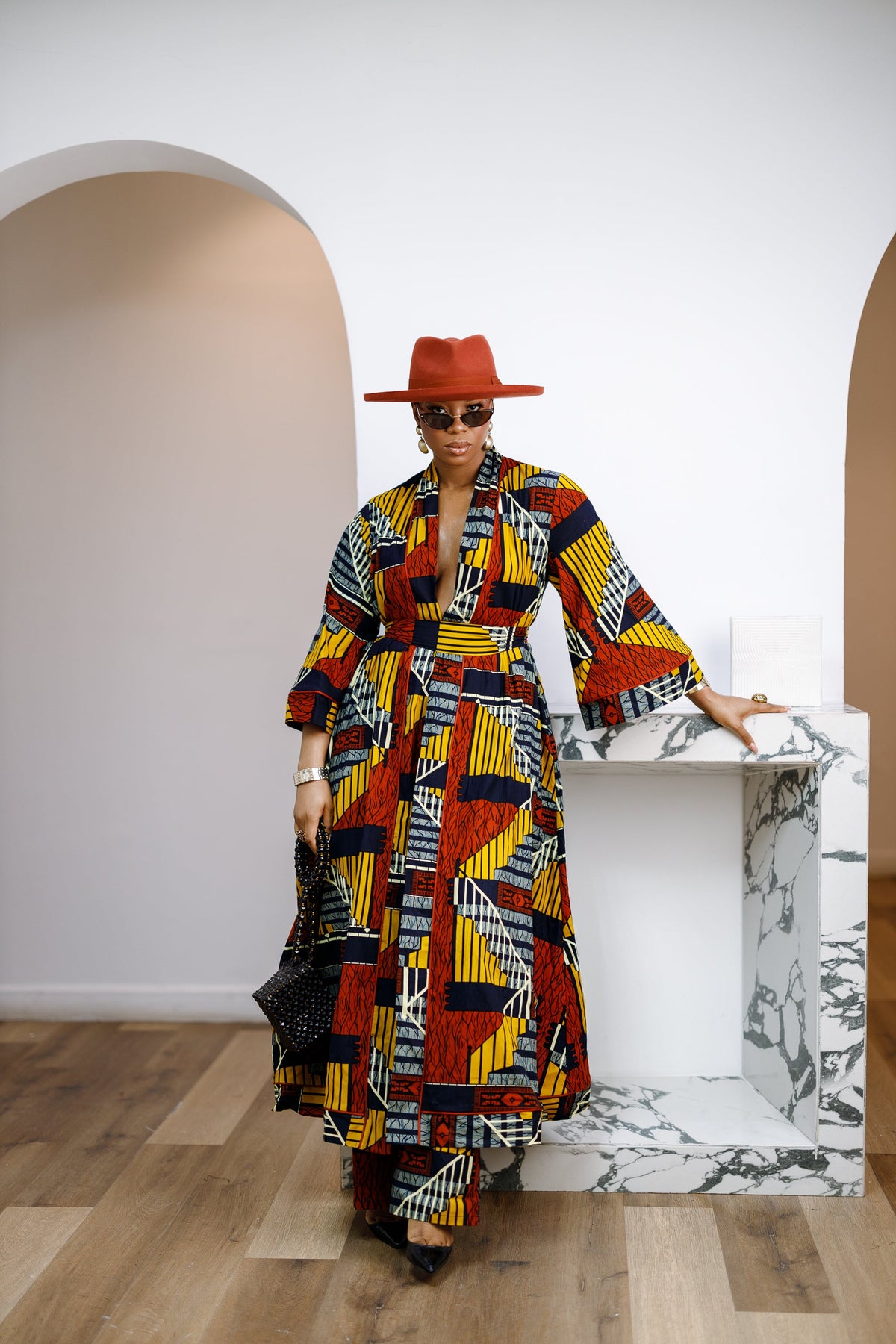 FADE AFRICAN PRINT MAXI KIMONO AND PANTS SET [MULTICOLOR]