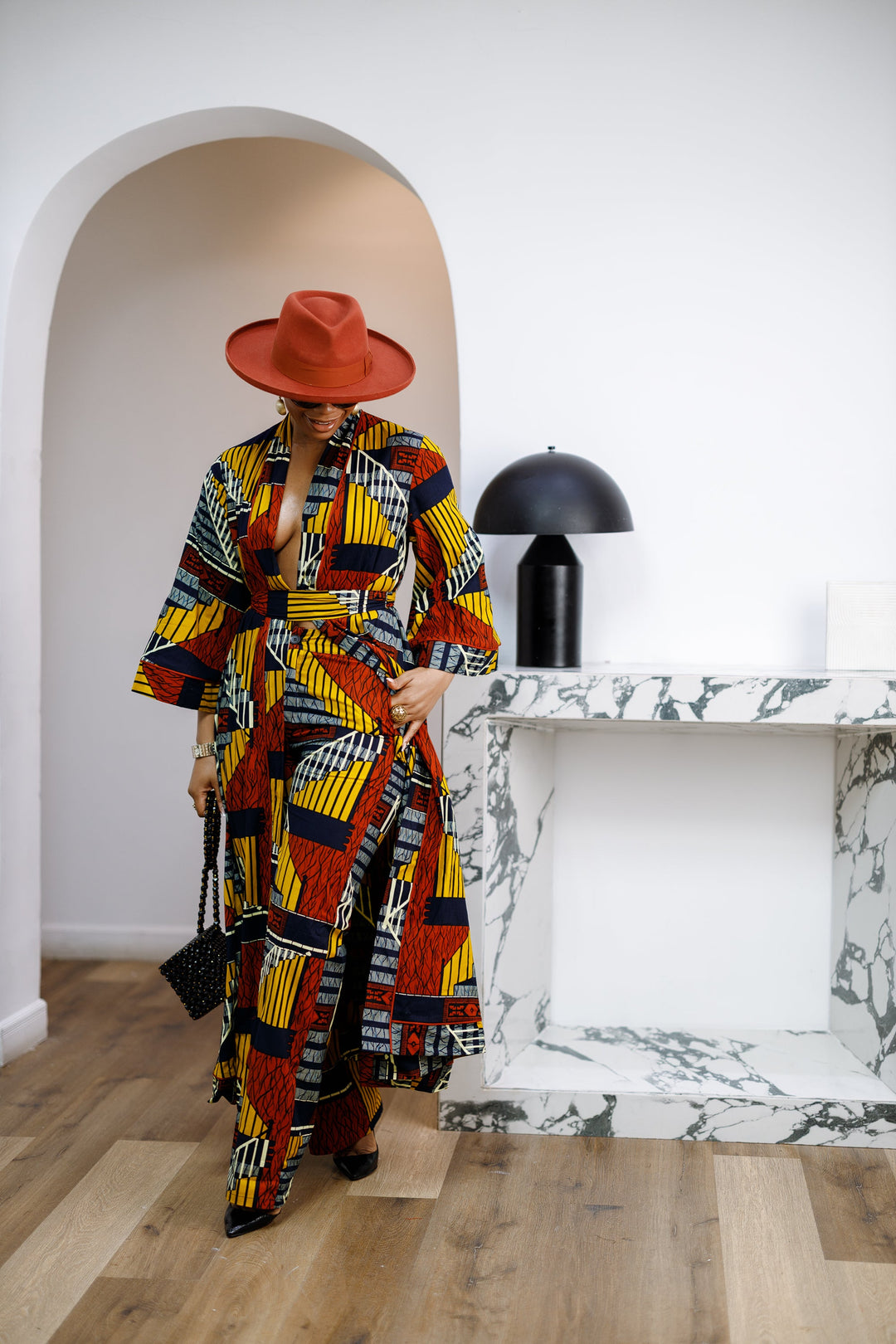 FADE AFRICAN PRINT MAXI KIMONO AND PANTS SET [MULTICOLOR]