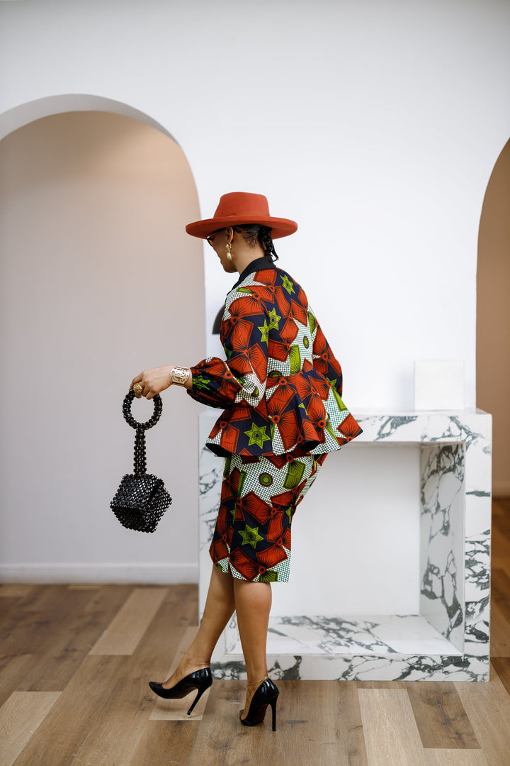 KANYIN AFRICAN PRINT ZIP-FRONT PEPLUM TOP AND SKIRT SET