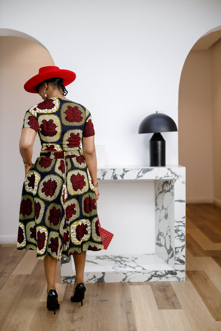 AMARA AFRICAN PRINT CROP TOP & MIDI SKIRT SET [RED]