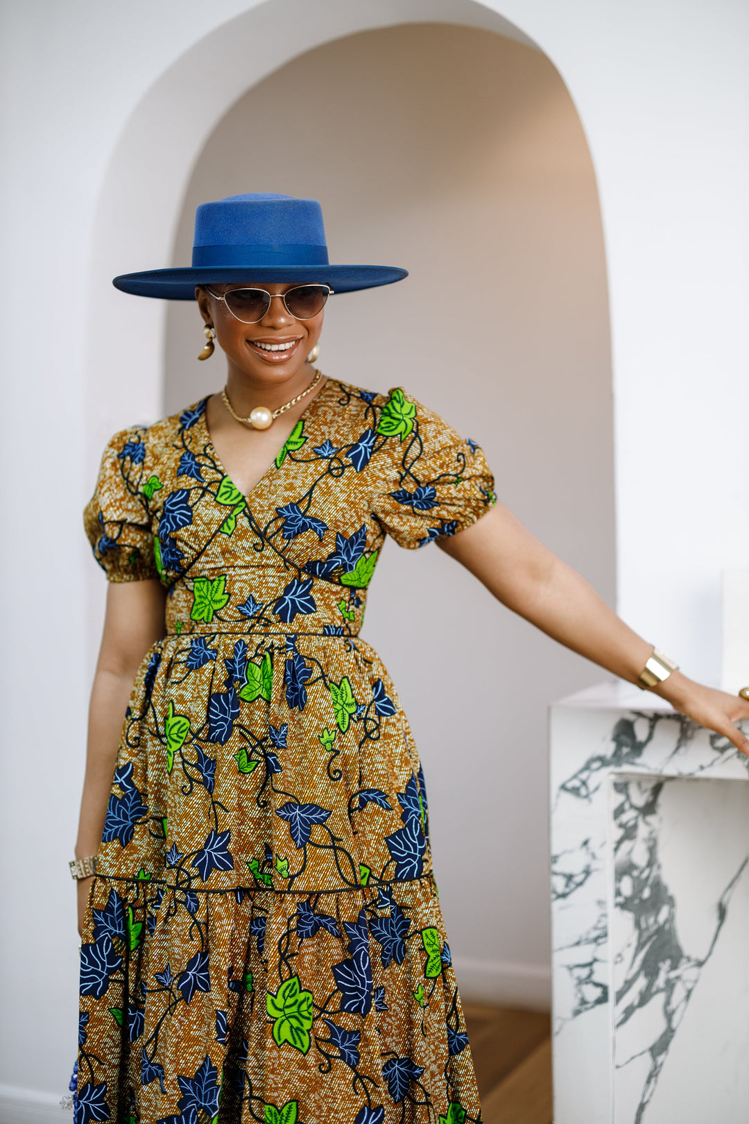 AYO AFRICAN PRINT PUFF-SLEEVE TIERED MIDI DRESS