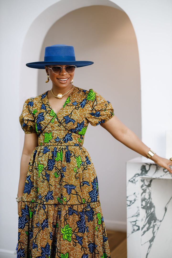 AYO AFRICAN PRINT PUFF-SLEEVE TIERED MIDI DRESS