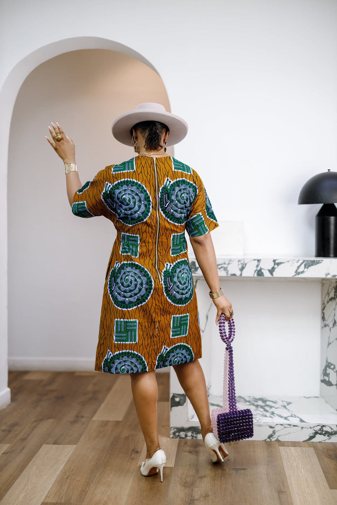 FIFI AFRICAN PRINT CINCHED-WAIST SHIFT DRESS [MULTICOLOR]