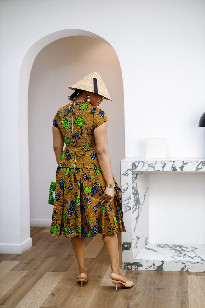 ADESEWA AFRICAN PRINT PEPLUM MIDI DRESS
