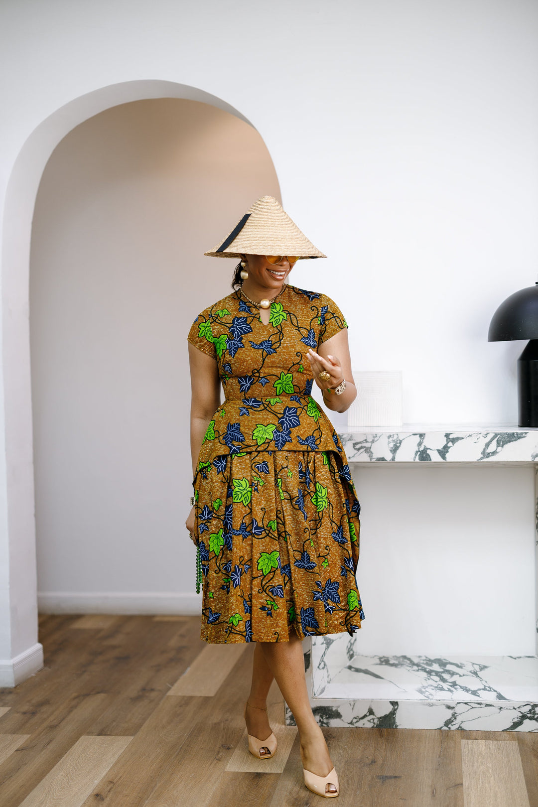 ADESEWA AFRICAN PRINT PEPLUM MIDI DRESS