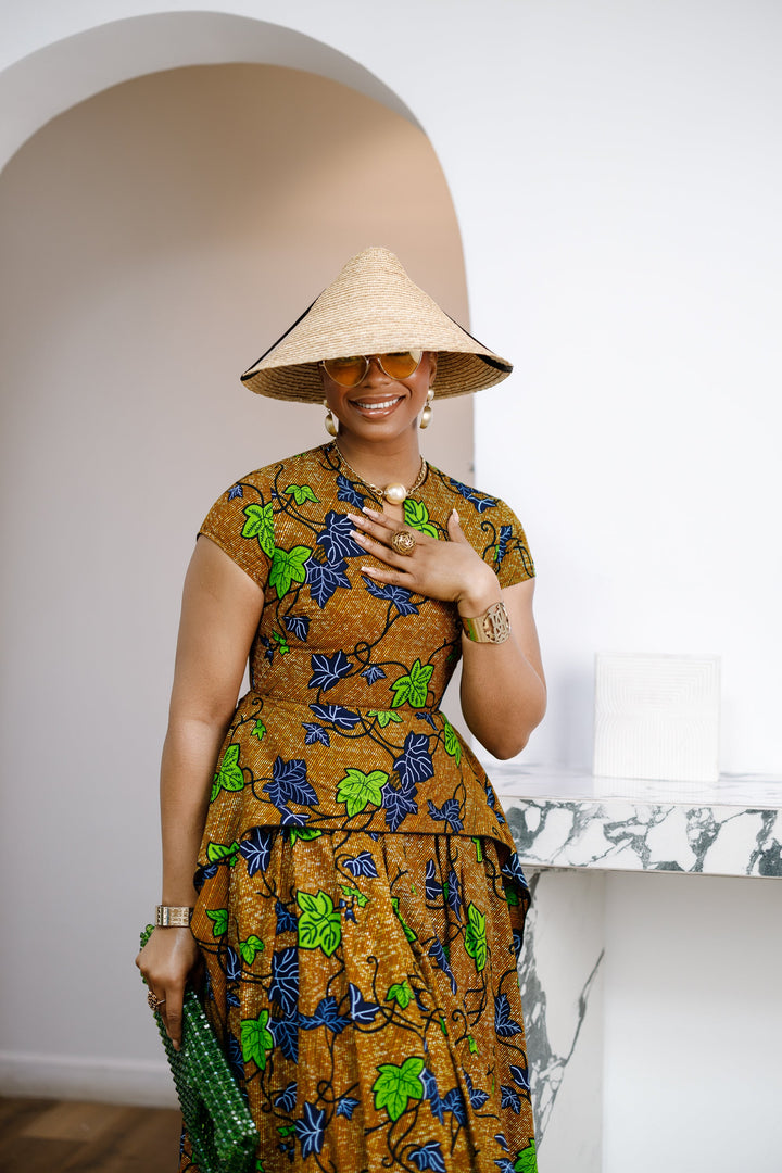 ADESEWA AFRICAN PRINT PEPLUM MIDI DRESS