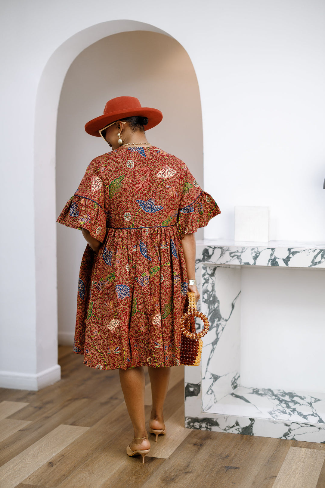 MILA AFRICAN PRINT FLOWY MIDI DRESS